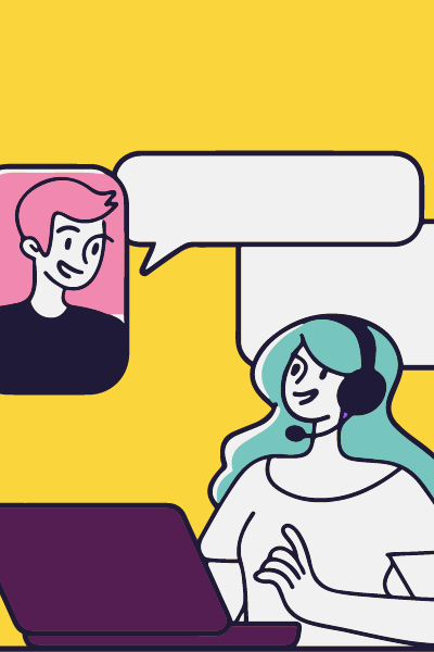 Illustration of 2 people having a conversation through a computer