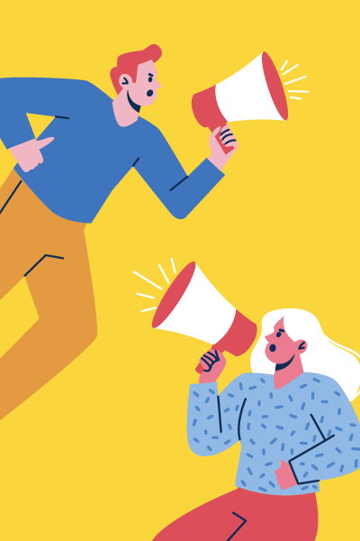 Illustration of two people talking into megaphones