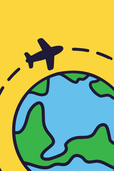 Illustration of plane flying around a globe