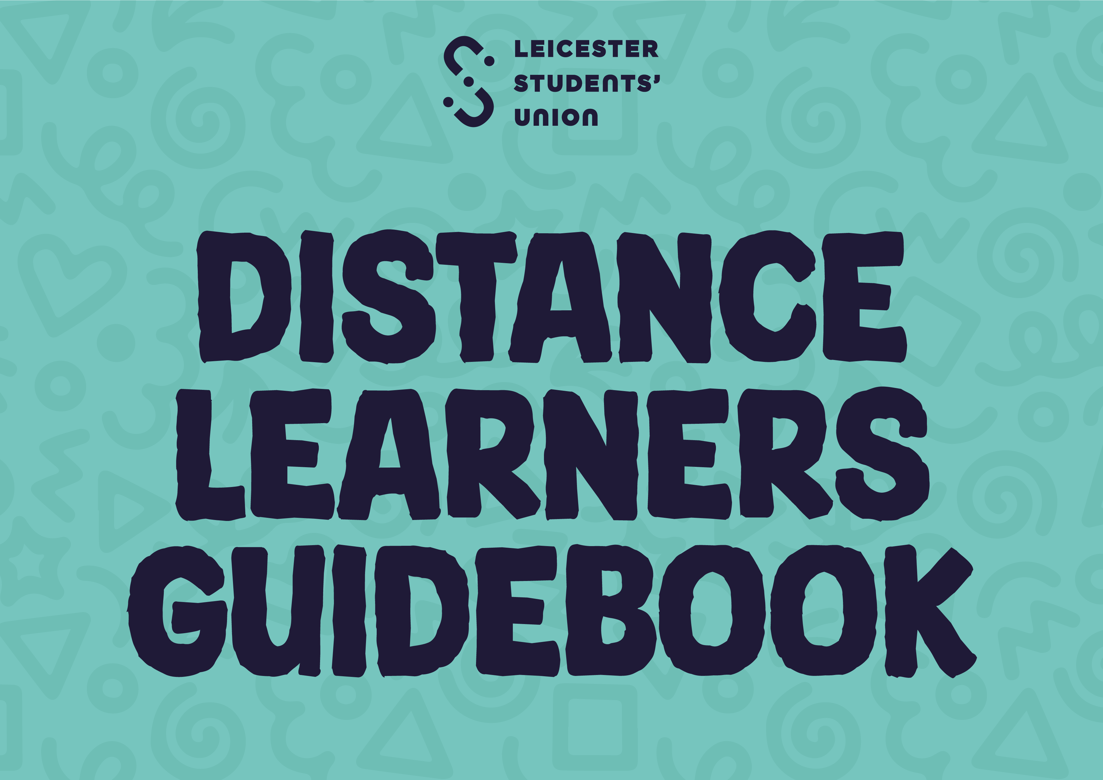 Light blue graphic saying "Distance Learners Guidebook" in navy text