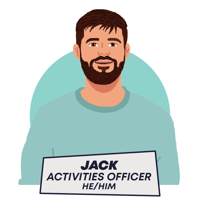 Cartoon drawing of Jack McDonald, 23/24 Activities Officer