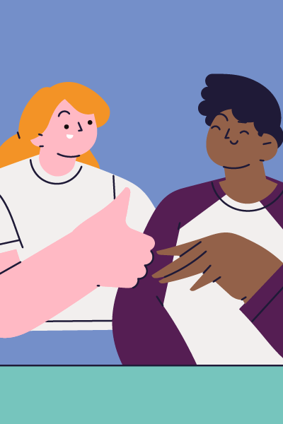 Illustration of 2 people sat having a conversation