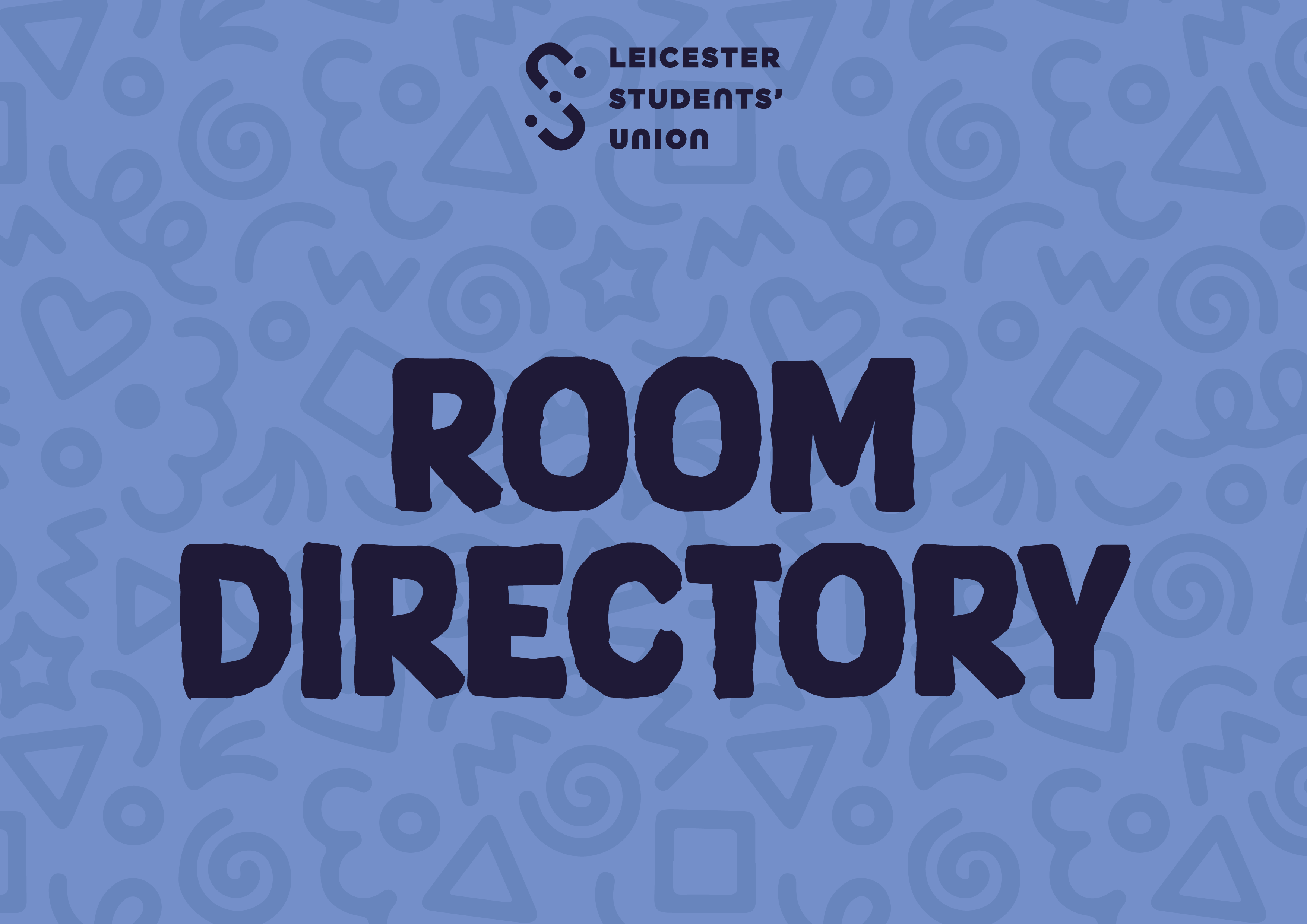 Blue graphic saying "Room Directory" in navy text