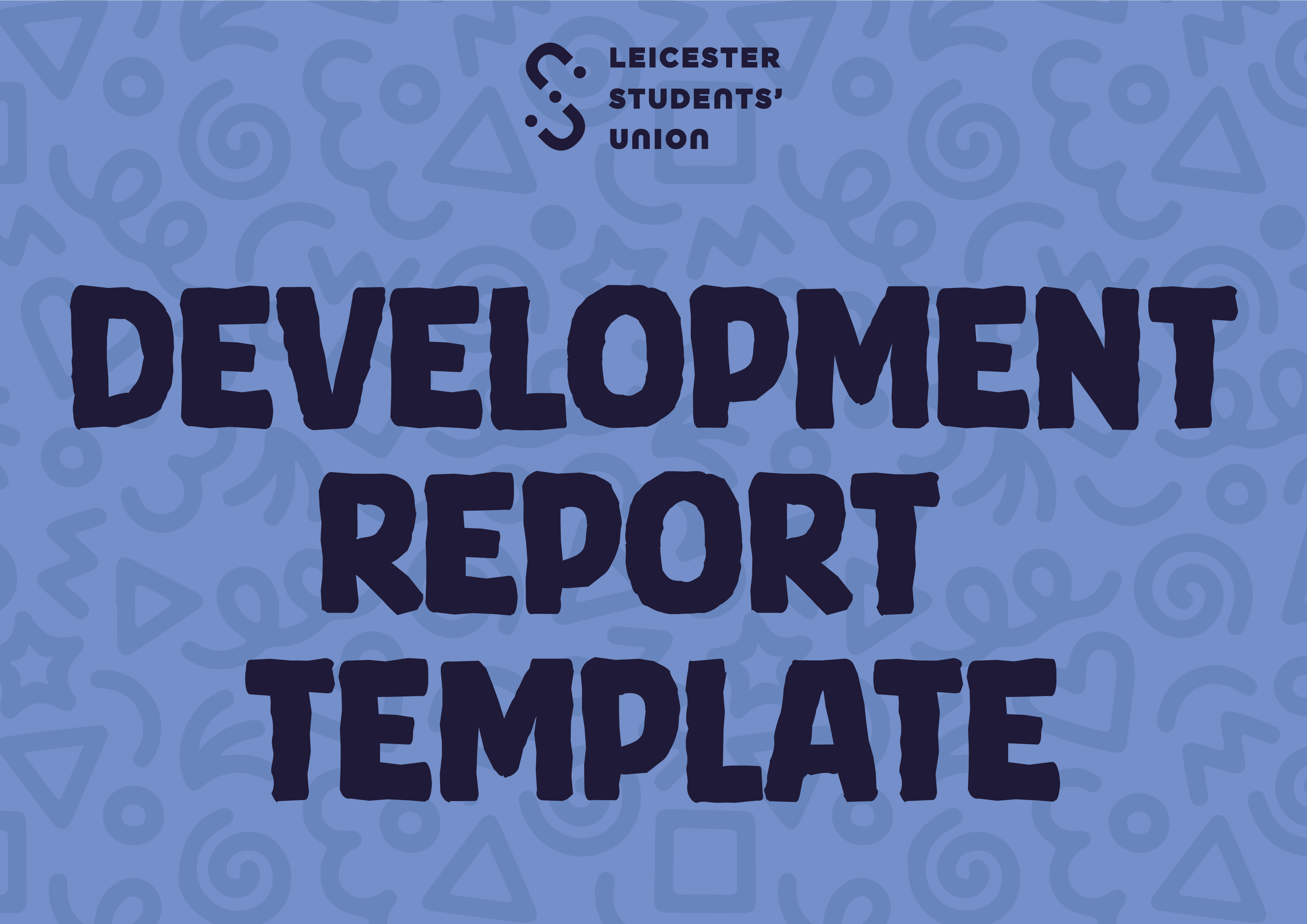 Blue graphic saying "Development Report Template" in navy text