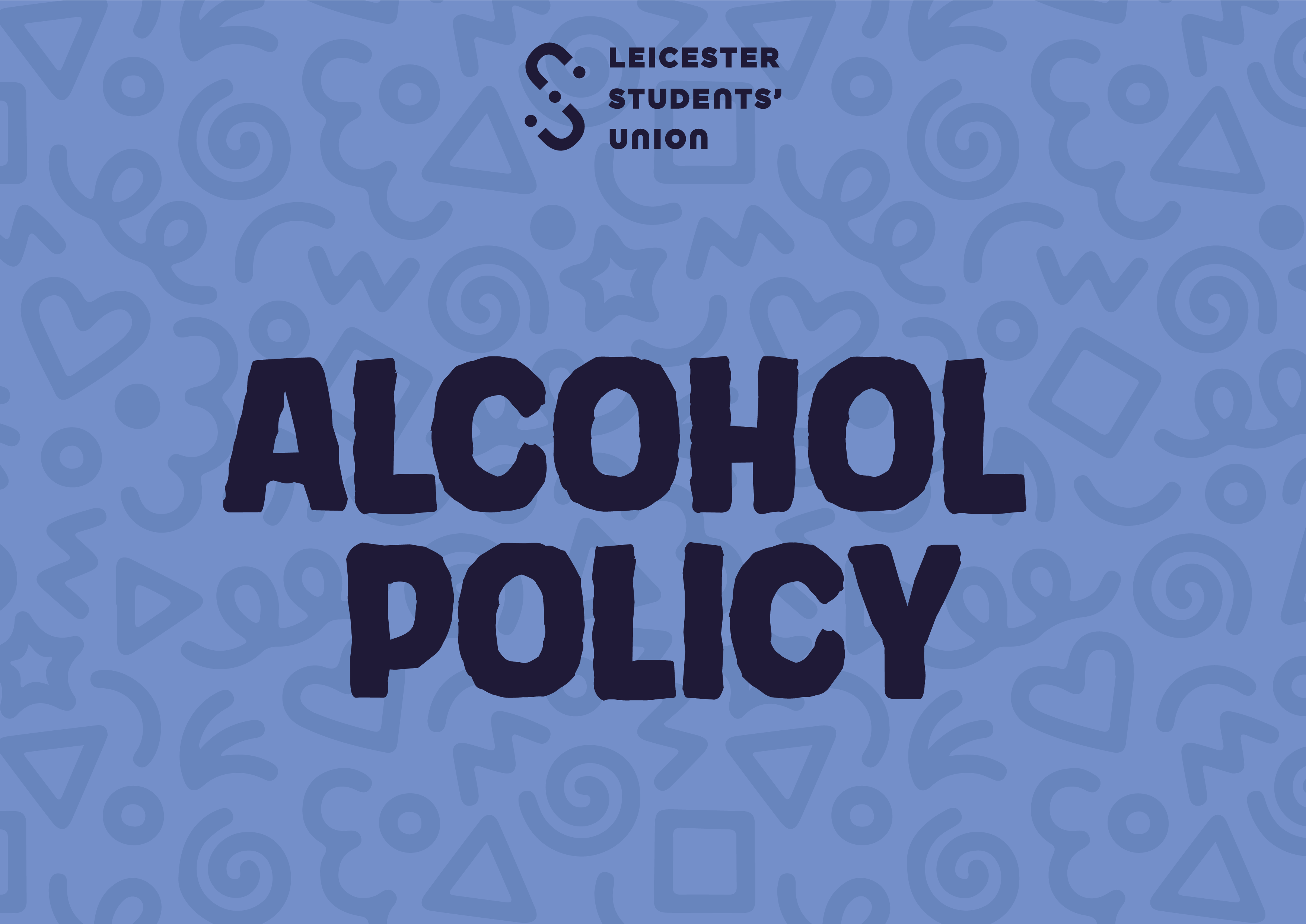 Blue graphic saying "Alcohol Policy" in navy text
