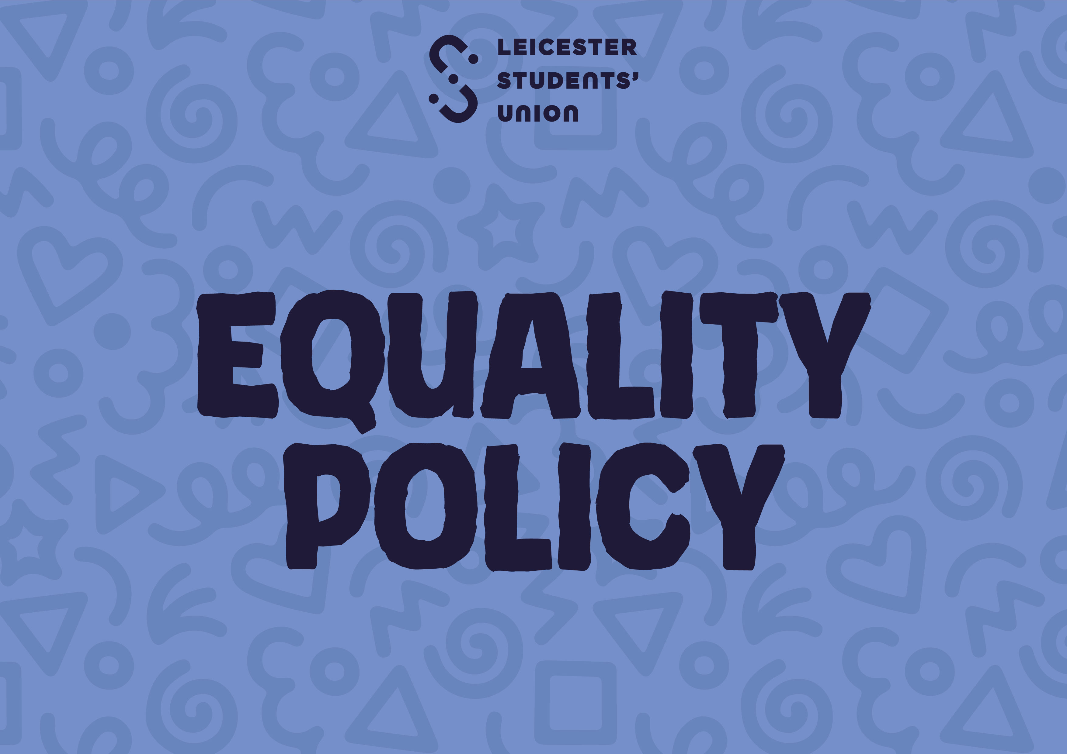 Blue graphic saying "Equality Policy" in navy text