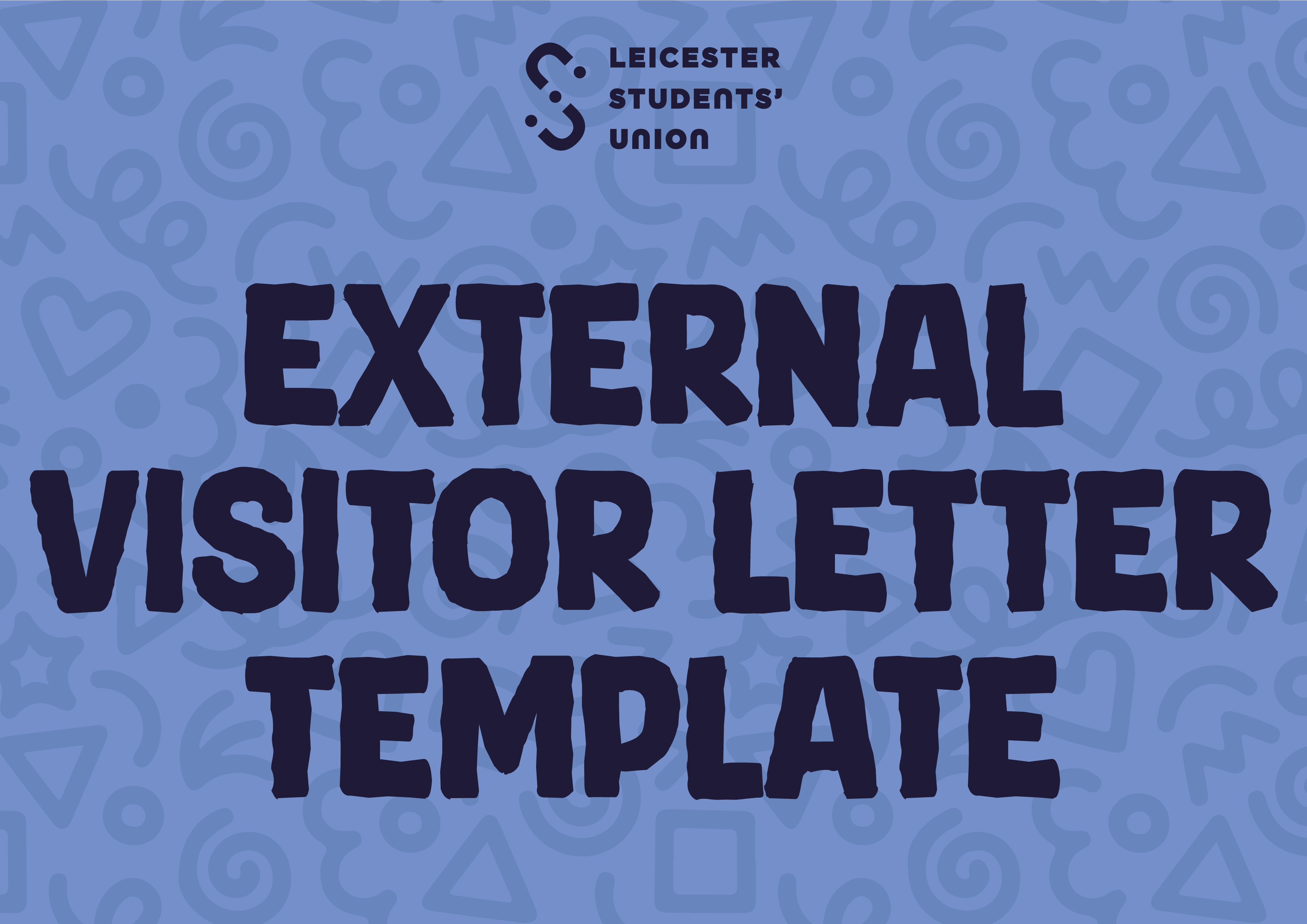 Blue graphic saying "External visitor letter template" in navy text