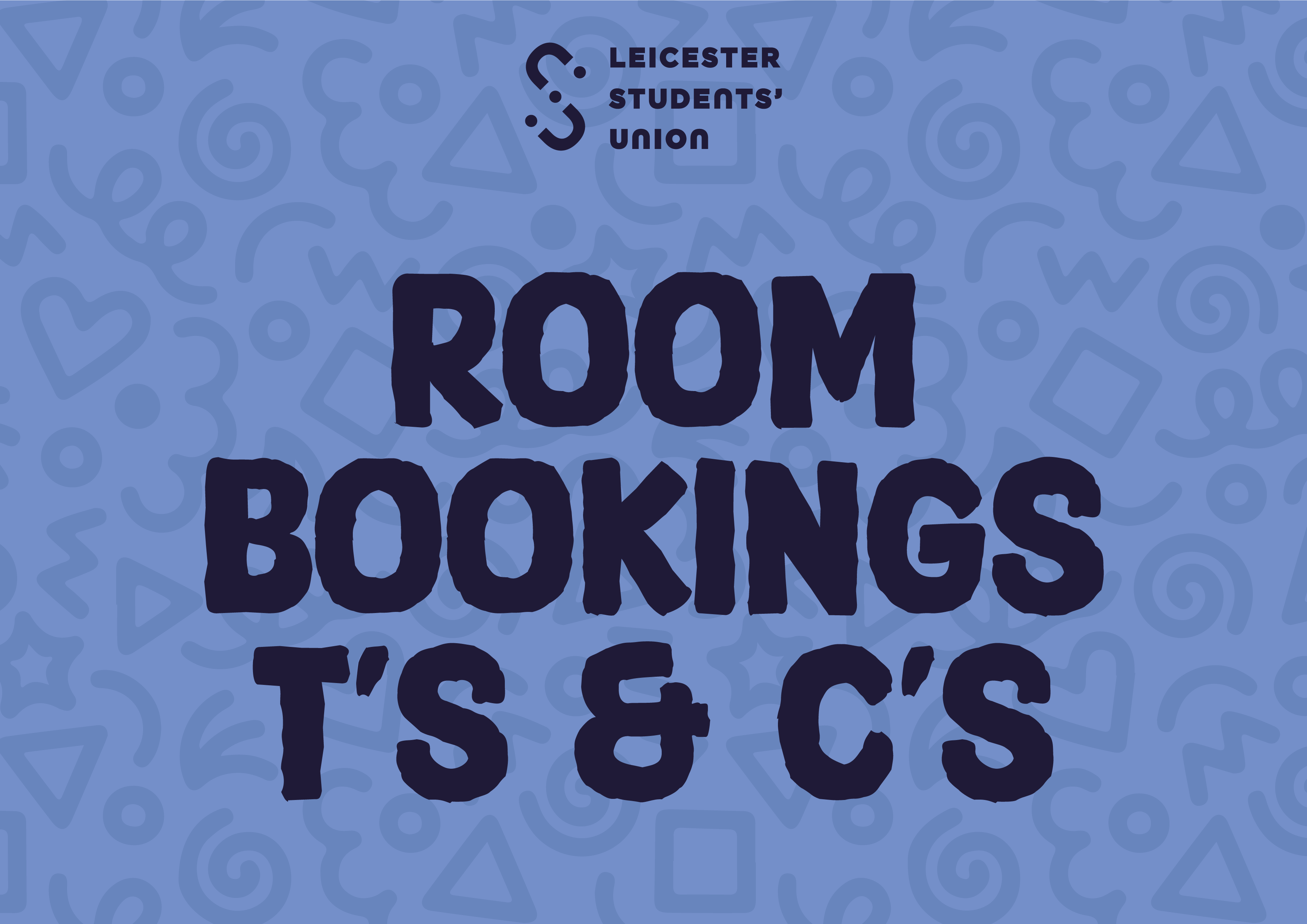 Blue graphic saying "Room Bookings T's & C's" in navy text
