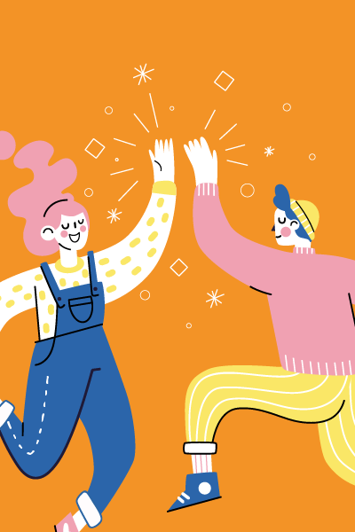 Illustration of 2 people jumping and giving each other a high five
