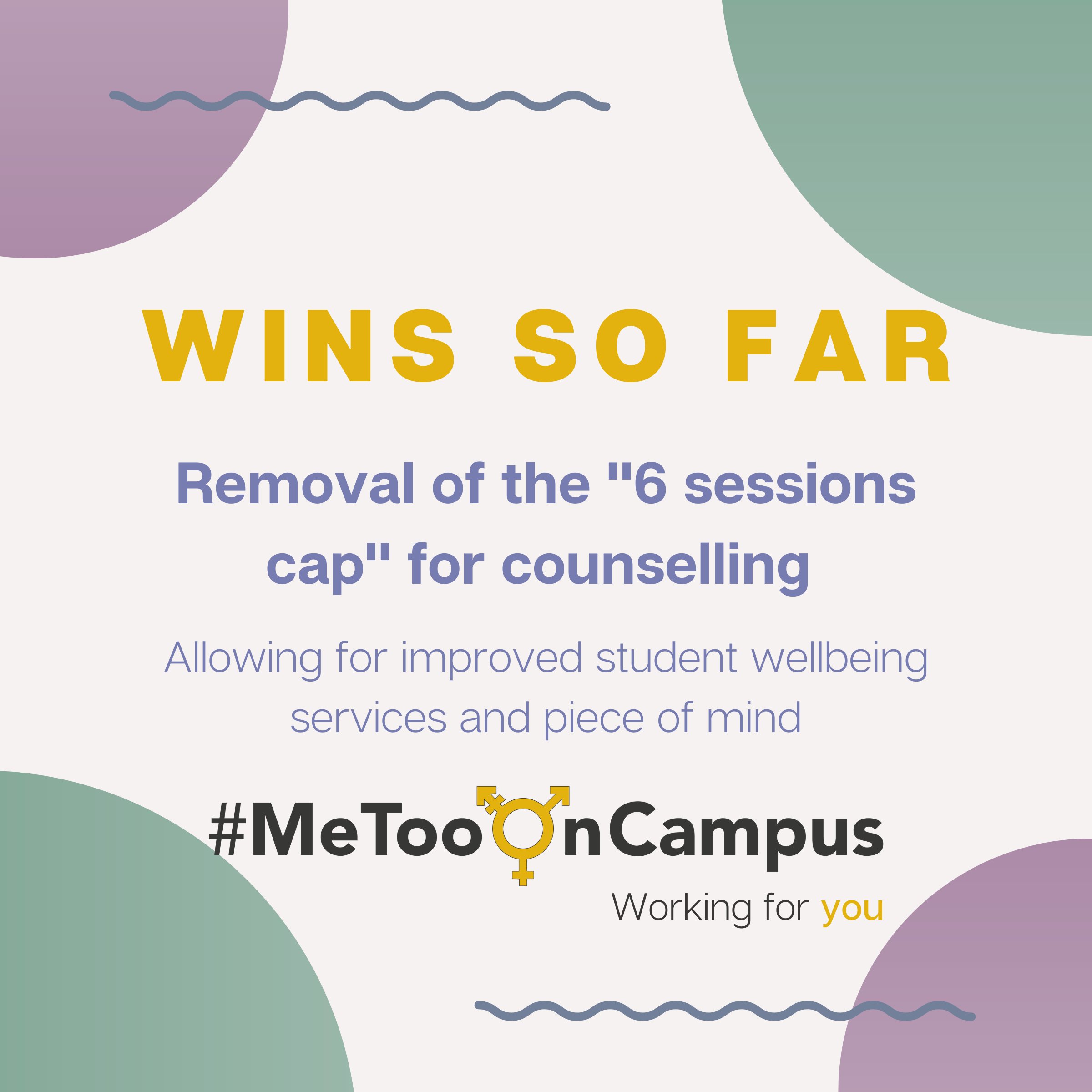 Removal of the "6 sessions cap" for counselling, allowing for improved student wellbeing services and piece of mind