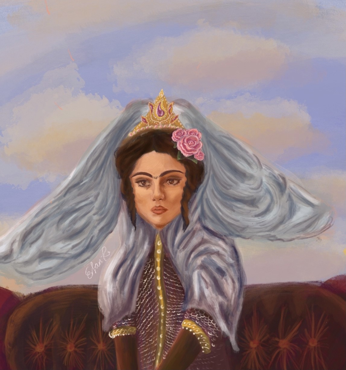 Illustration of figure in traditional hindu attire.