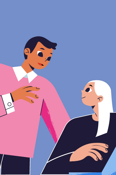 Illustration of 2 figures having a conversation