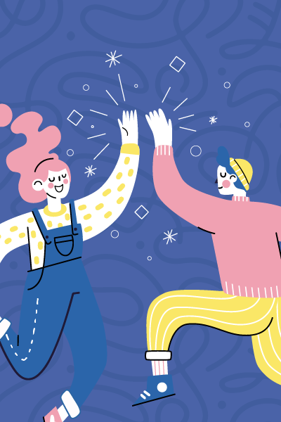 Illustration of 2 figures giving each other a high five