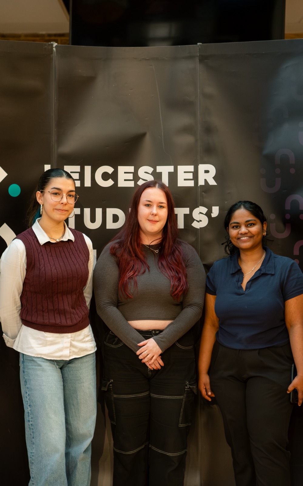 photo of Cleo, Matt and Aishwarya, the Officers for 25/26 academic year