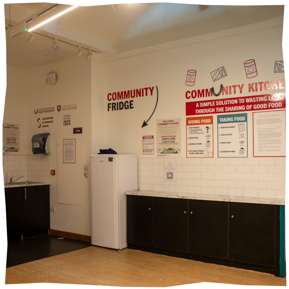 Community kitchen, a small kitchen space with fridge