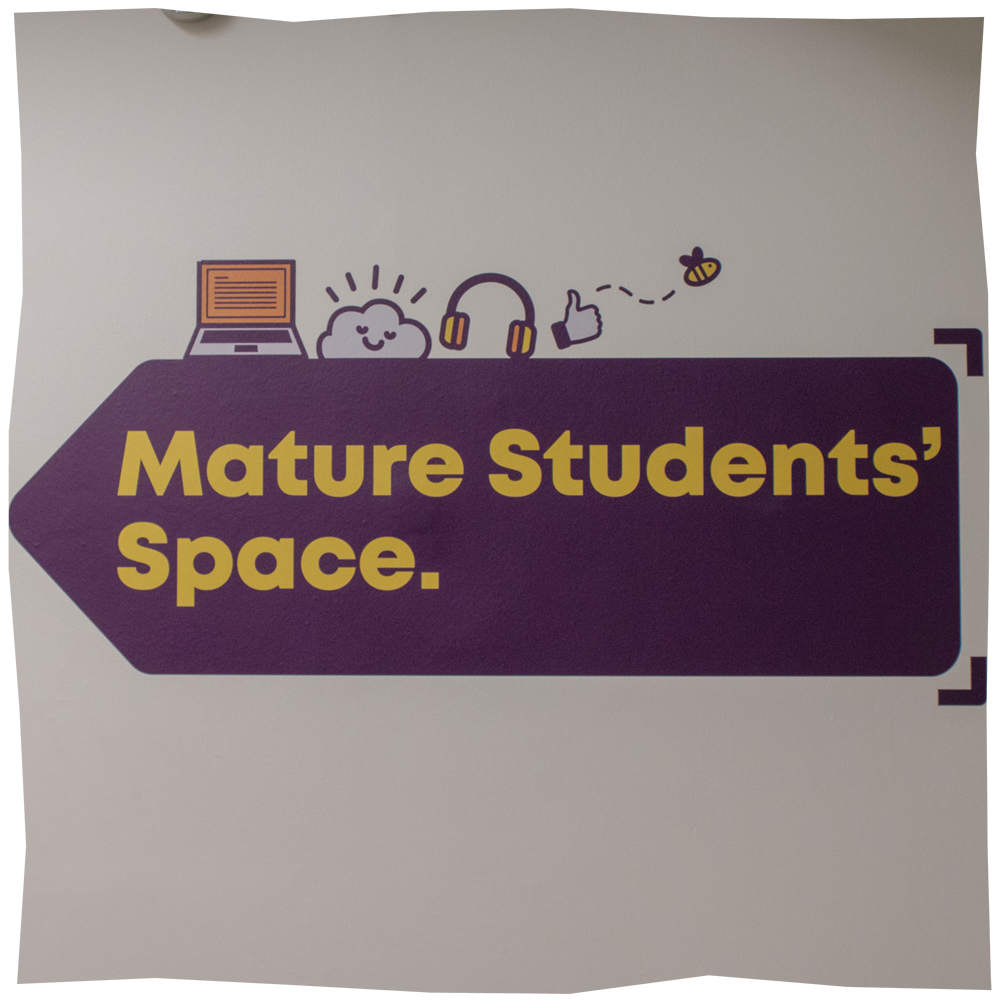 Label pointing to mature students space